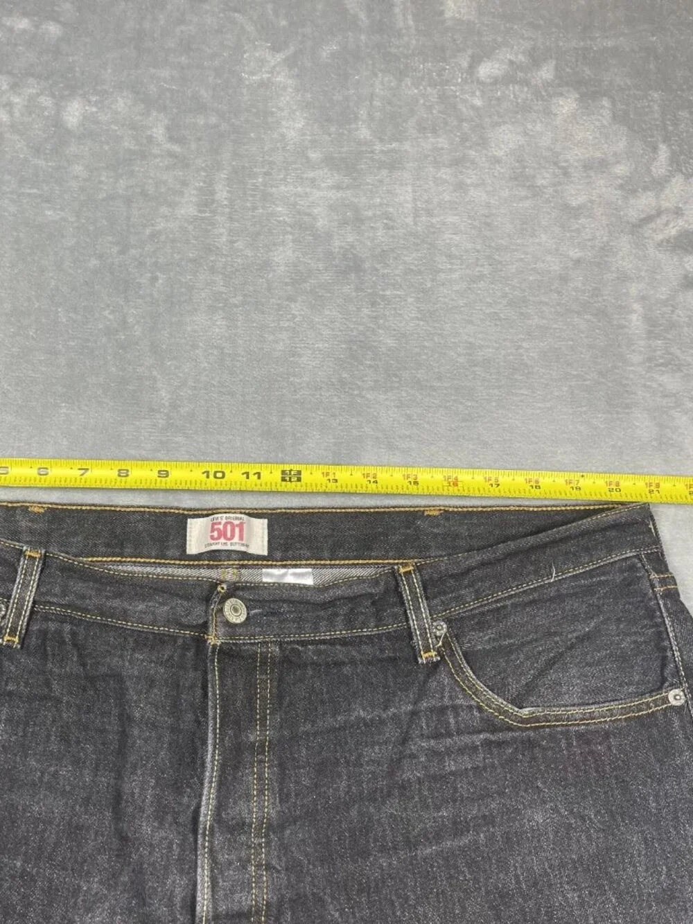 Vtg Levi’s 501 Button Fly Black Denim Jeans USA Style 44x32 Raw Hem 100% Cotton